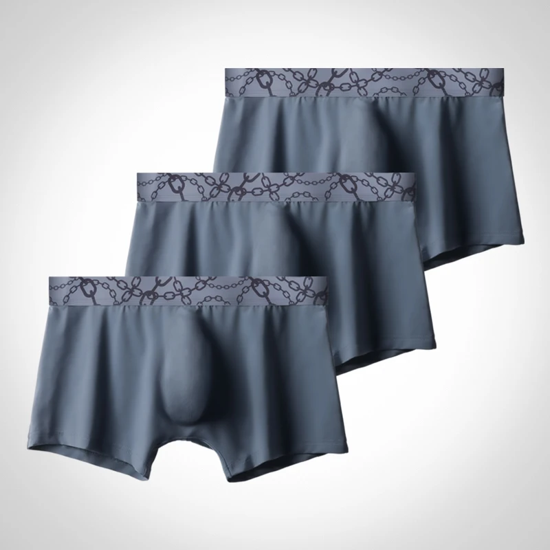 

3pc Men's underwear ice silk 3D punch bottom crotched boxers no scars ultra thin flat boxers summer breathable underpants