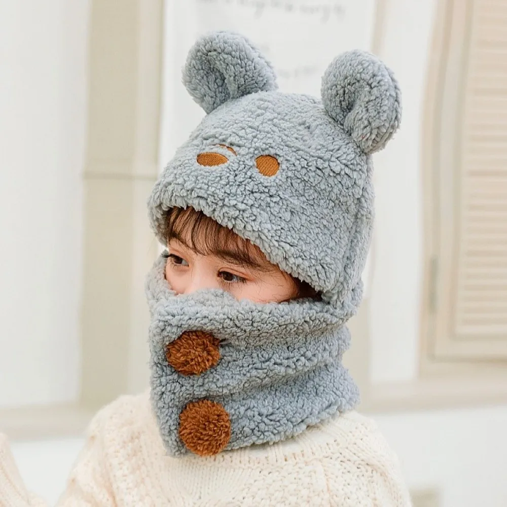 جديد لطيف الدب الصغير غطاء حماية الأذن الباردة والدليل على الدفء قبعة وشاح قطعة واحدة يندبروف البلوز قبعة الشتاء