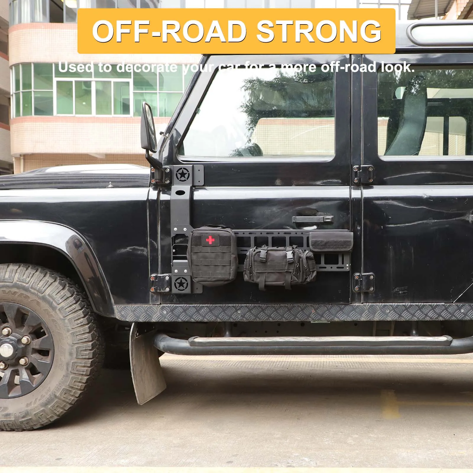 

For Land Rover Defender 2004-2018 door panel hinge expansion mesh pedals, integrated accessories, aluminum alloy + carbon steel