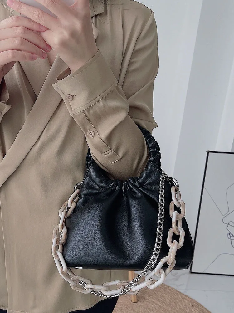 Fashion Cloud Bag Ladies Party Totes Handbag Ruched Chain Single Shoulder Bags Cow Split Leather Elegant Sling Crossbody Bags