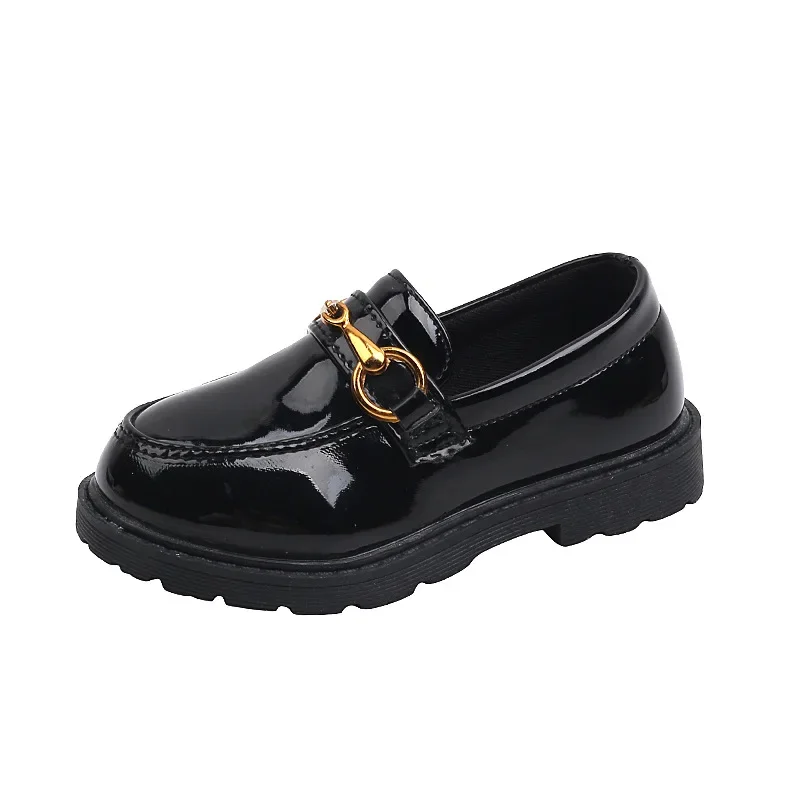 Black Children Leather Shoes for Boys Girls Casual Loafers Kids Soft Bottom Student Stage Performance Leather Moccasins