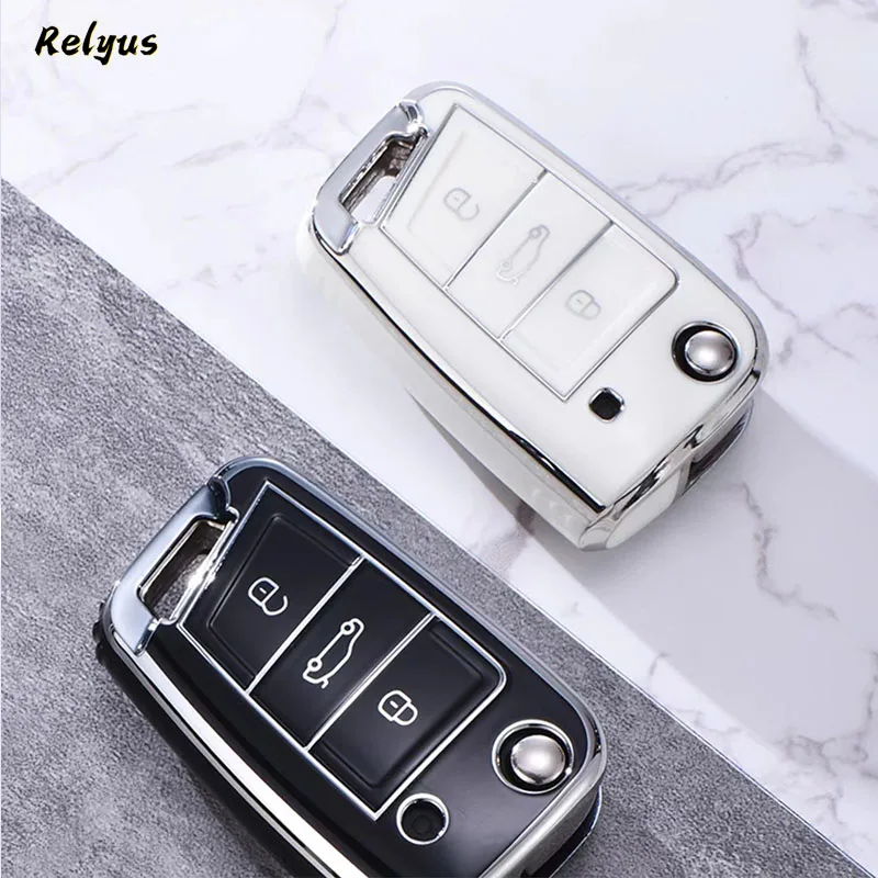 

TPU Car Folding Key Case Cover for VW Volkswagen Golf 7 MK7 Tiguan MK2 SEAT Ateca Leon FR 2 Ibiza for Skoda Octavia A7 Key Bag