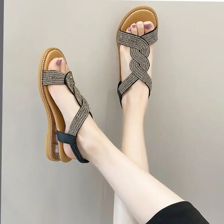 Women's Sandals Summer 2024 Stylish Open Toe Shoes Ladies Comfort Wedge Heels Bling Sandals Party Shoes Footwear Sandalias Mujer