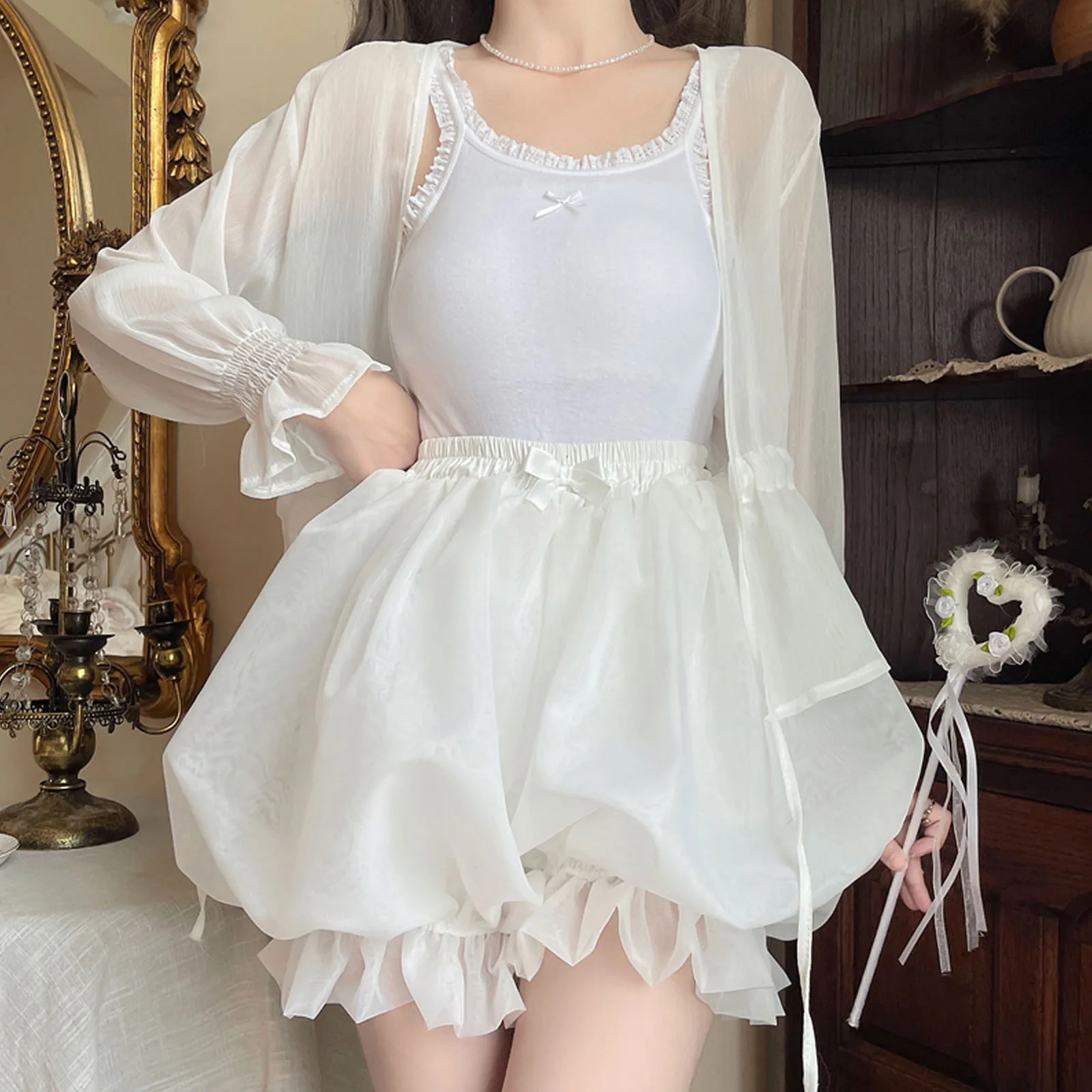 

Womens Lolita Safety Pants Sweet Girls Kawaii Lace Ruffles Underwear Cute Bow Pumpkin Short Pants Victorian Vintage JK Bloomers