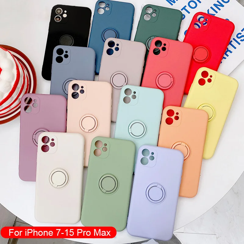 With Ring Holder Shockproof Case For IPhone 15 14 13 12 11 Pro Xs Max Xr SE2/SE3 8 7 Plus Silicone TPU Soft Back Cover