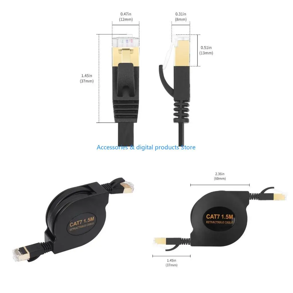 77JD CAT7 Ethernet Cord 10Gbps 600MHz Retractable Stretchable RJ45 Compatible