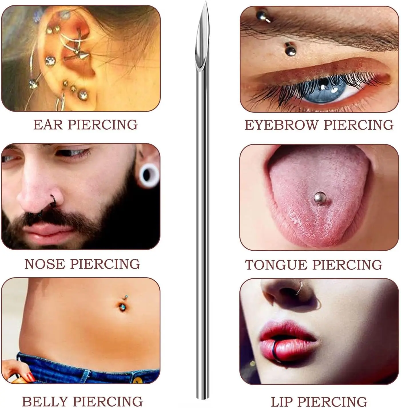 10/20/100PCS aghi per Piercing sterili ago per Piercing in acciaio chirurgico monouso 12G 14G 16G 18G 20G per la fornitura di labbra nasali