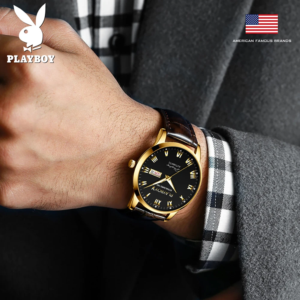 PLAYBOY Original Man Automatic Mechanical Watch Waterproof High Quality Trend Watches for Men Fashion Luxury Men\'s Wrist Watches