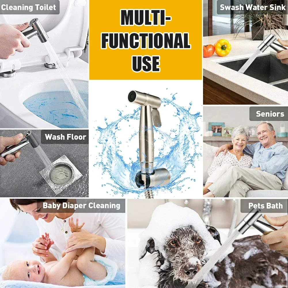 Handheld Bidet Toilet Sprayer Stainless Steel Protable Bidet Faucet Spray Sprinkler Water Wash Gun Faucet Bathroom Accessories