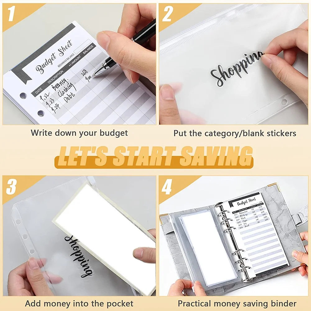 6 Holes Loose-Leaf Notebook, PU A6 Binder Notebook A6 Notebook Budget Planner Folder Budget Sheets Binder Covers D