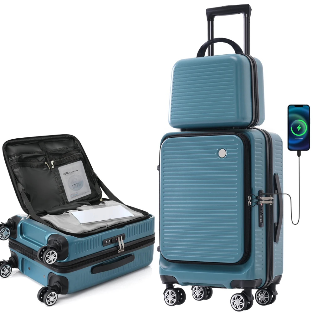 

Carry-on Luggage 20 Inch Front Open Luggage Lightweight Suitcase with Front Pocket and USB Port 1 Portable Carrying Case