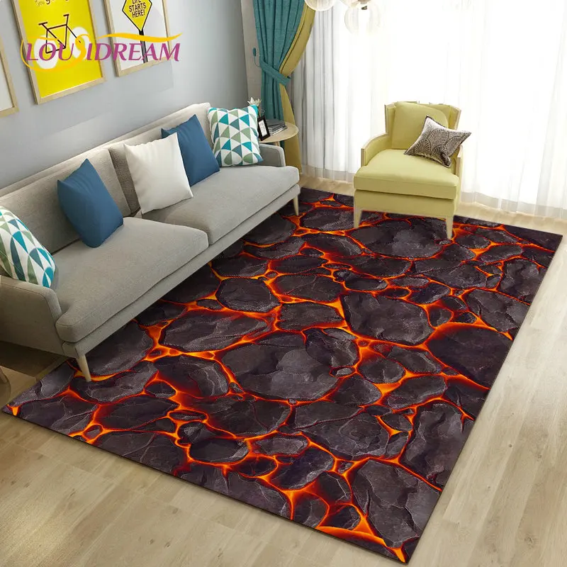 3D Volcano Lava Magma Area Rug Large,Carpet Rug for Living Room Bedroom Sofa Doormat Decoration,Kid Game Play Non-slip Floor Mat