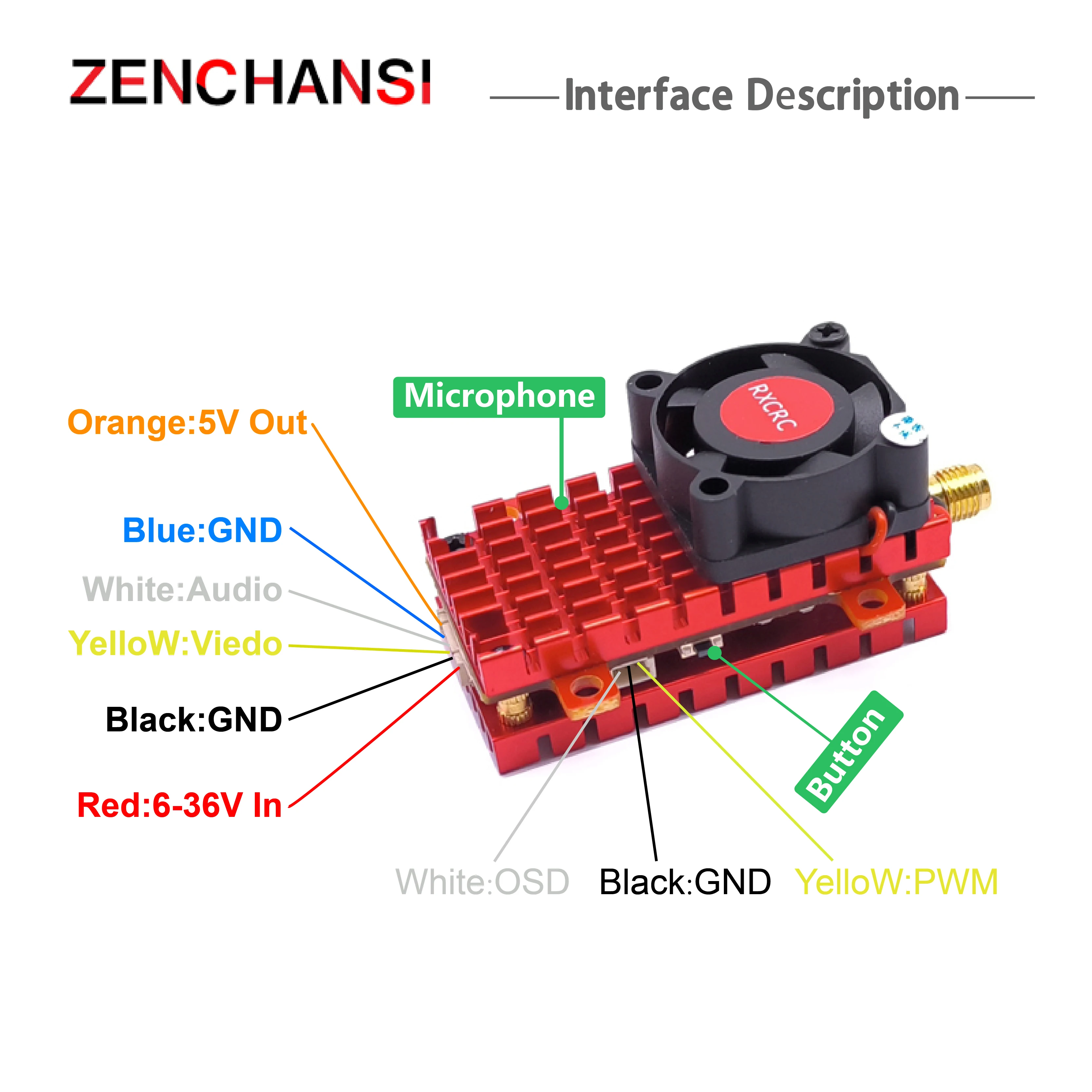 Long Range EWRF OTG Receiver Android Video Capture and 5.8G 2000mW VTX Transmitter Built-in Microphone with CMOS 1500TVL camera