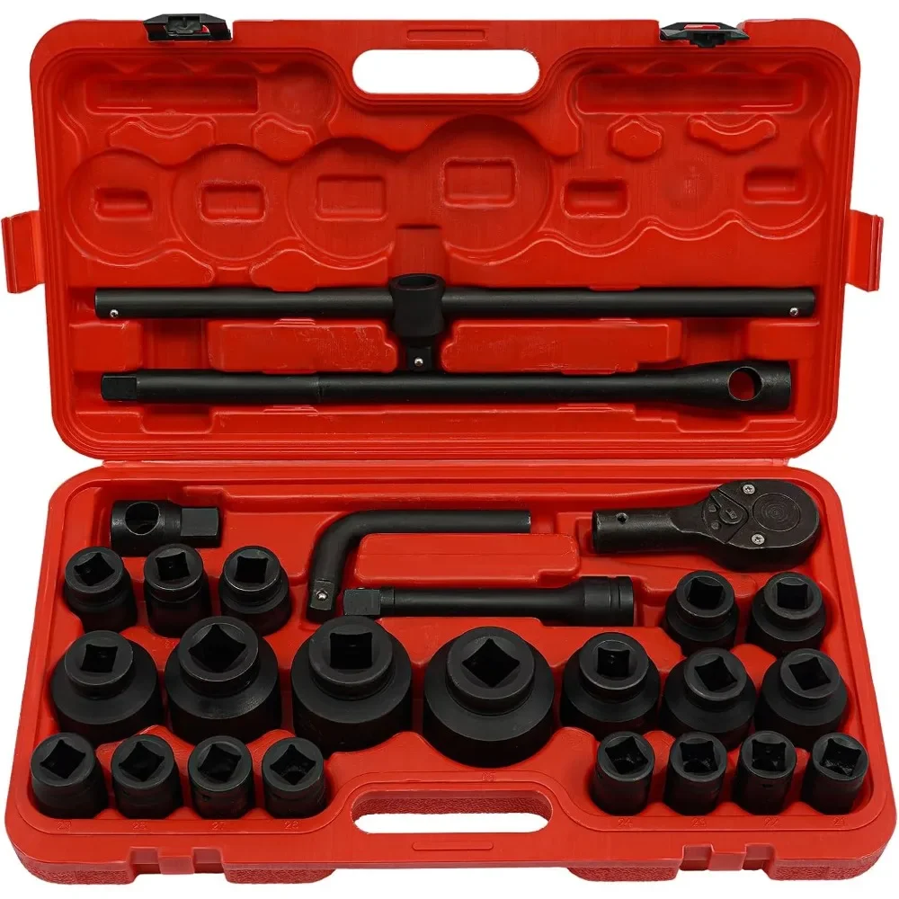21-65mm 3/4" & 1" (26-delige) Steeksleutelset Professionele Truck Steeksleutelkoffer Moerkast Geschikt voor Autoreparaties of Apparaten - afbeelding 2