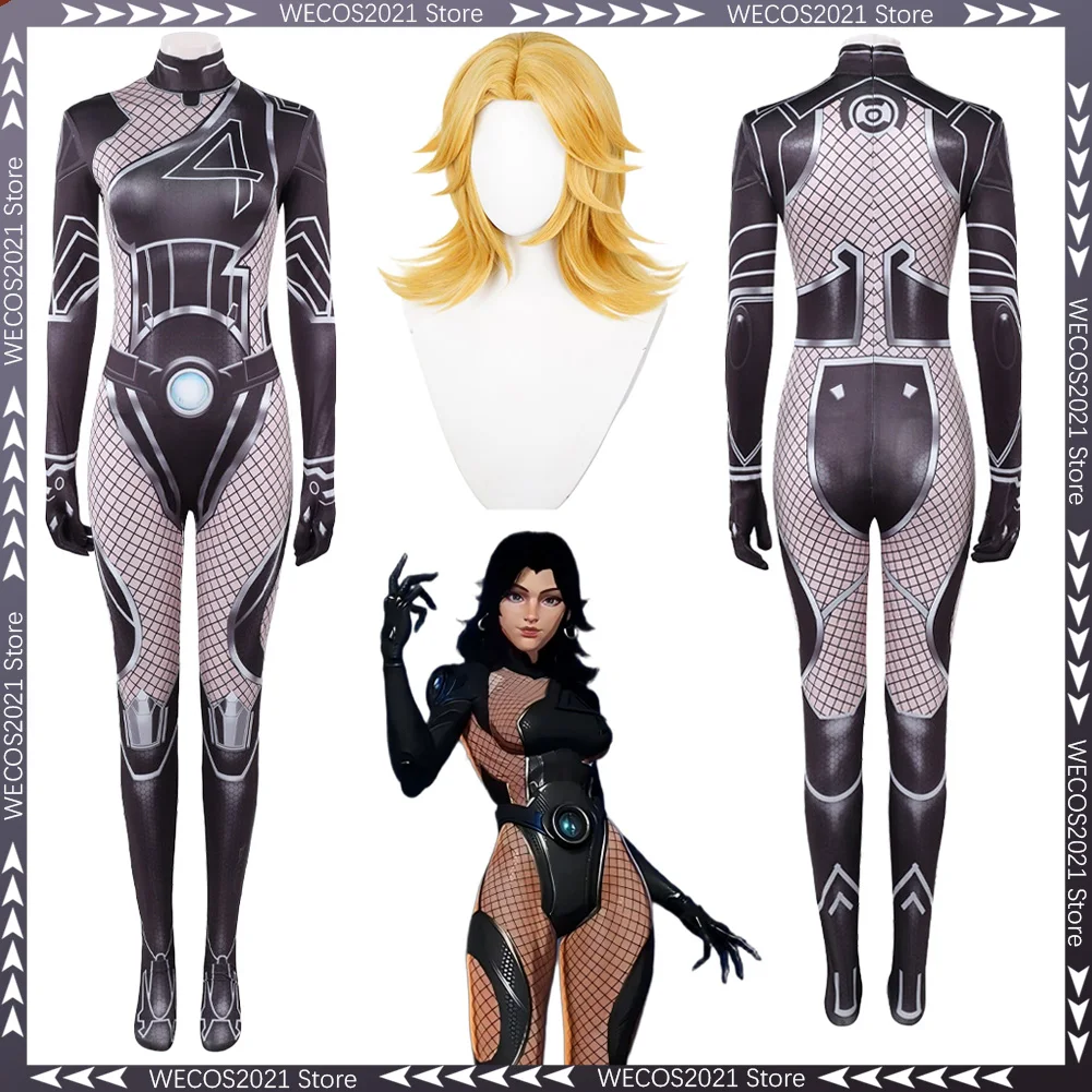 

Game Rivals Invisible Susan Storm Cosplay Fantasy Black Suits Female Superhero Costume Disguise Women Fantasia Party Outfits