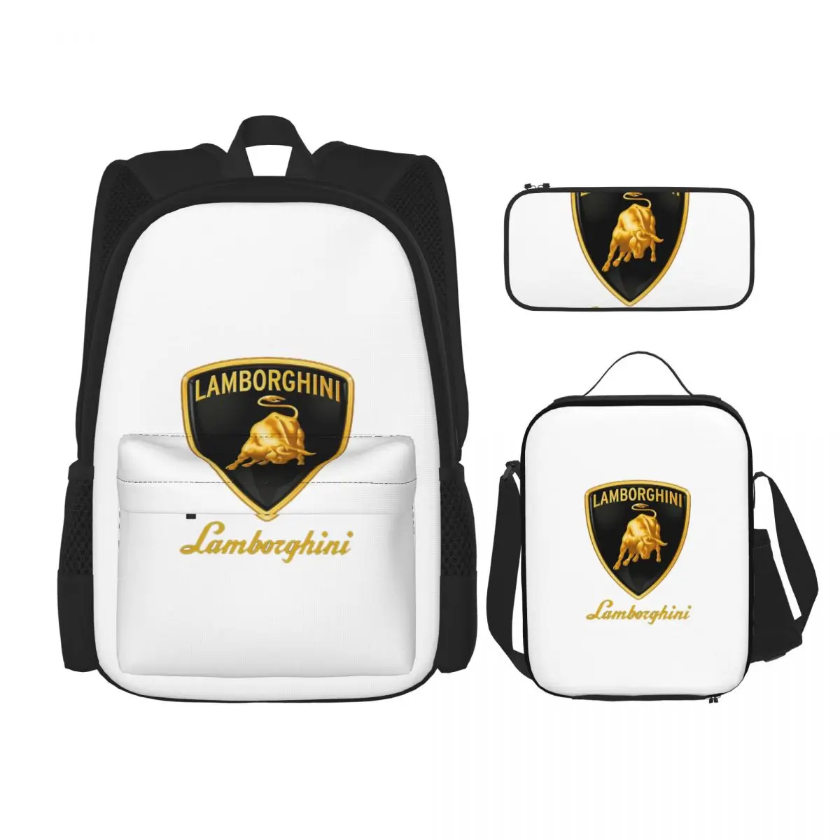 

Logo Lamborghini Glossy Backpacks Boys Girls Bookbag Students School Bags Cartoon Kid Rucksack Lunch Bag Pen Bag Three-Piece Set