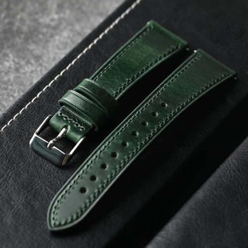 Imagen 2 del producto Correa de piel de vaca italiana hecha a mano, 18 19 20 21 22MM negro, correa de cuero vintage azul-verde, liberación rápida, pulsera suave para hombre