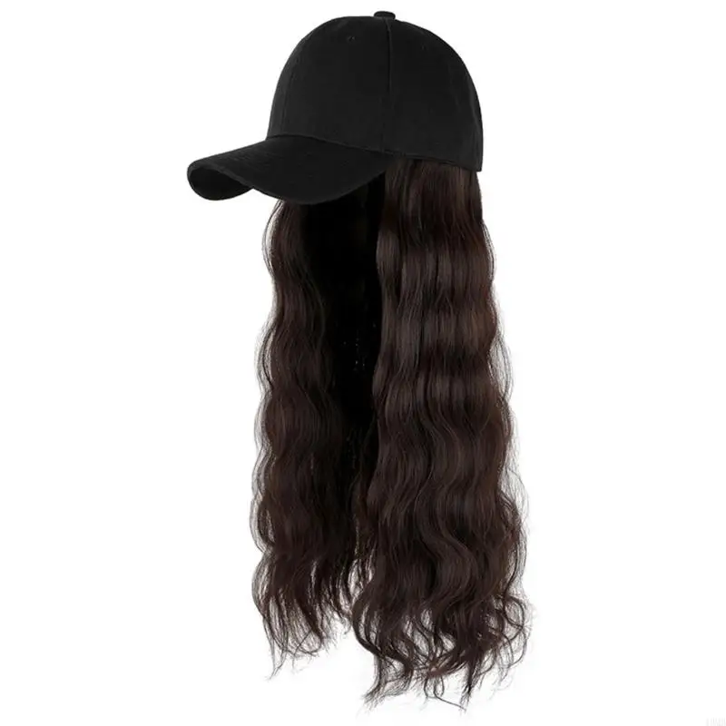 49MB Baseball Hat Women Baseball With Hair Extensions For Women Long Wavy Curly Hair Baseball Hair