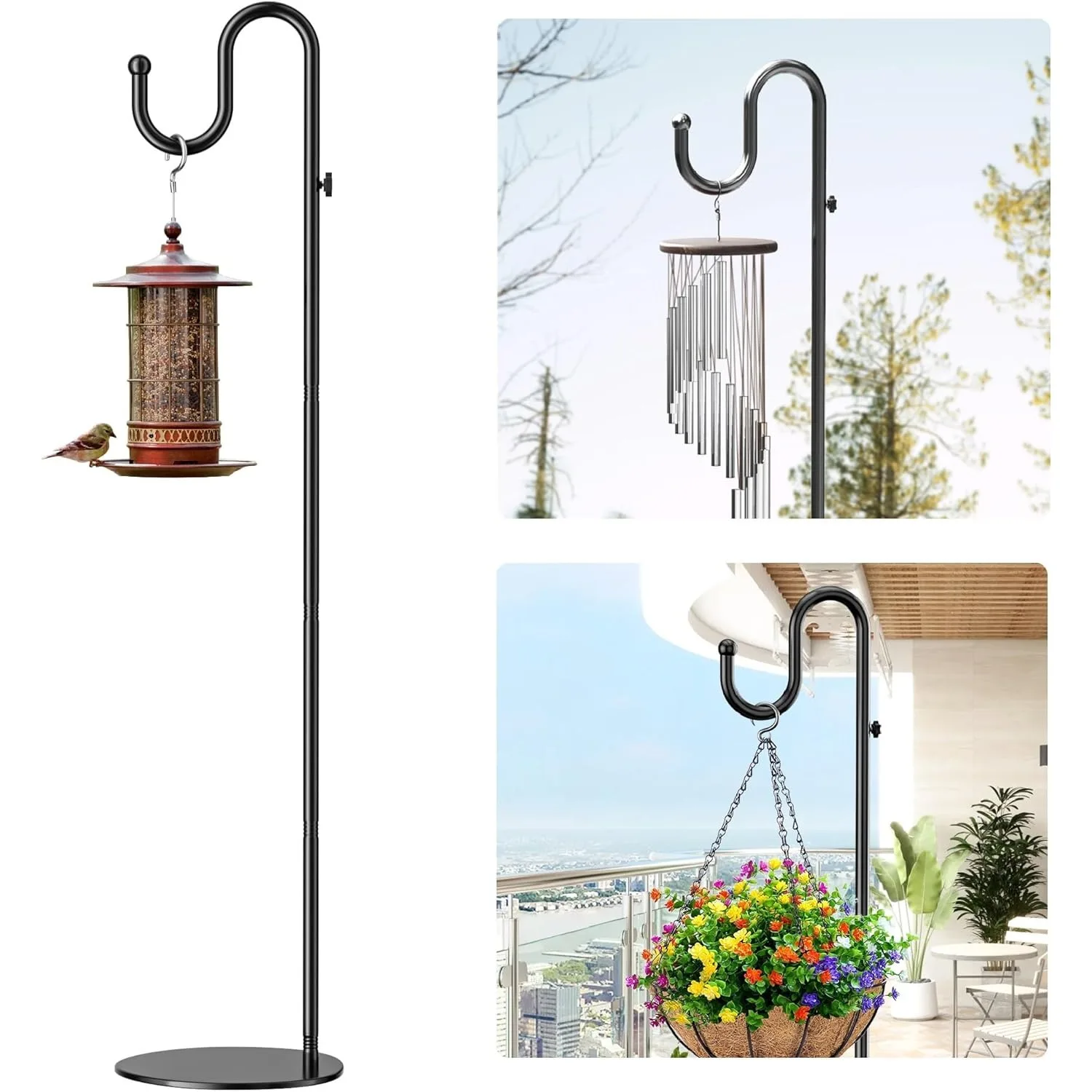 

74 inch Shepherd Plant Hook Bracket: Hanging bird feeder, plants, lanterns, flower garlands, and wind chimes, up to 20 pounds