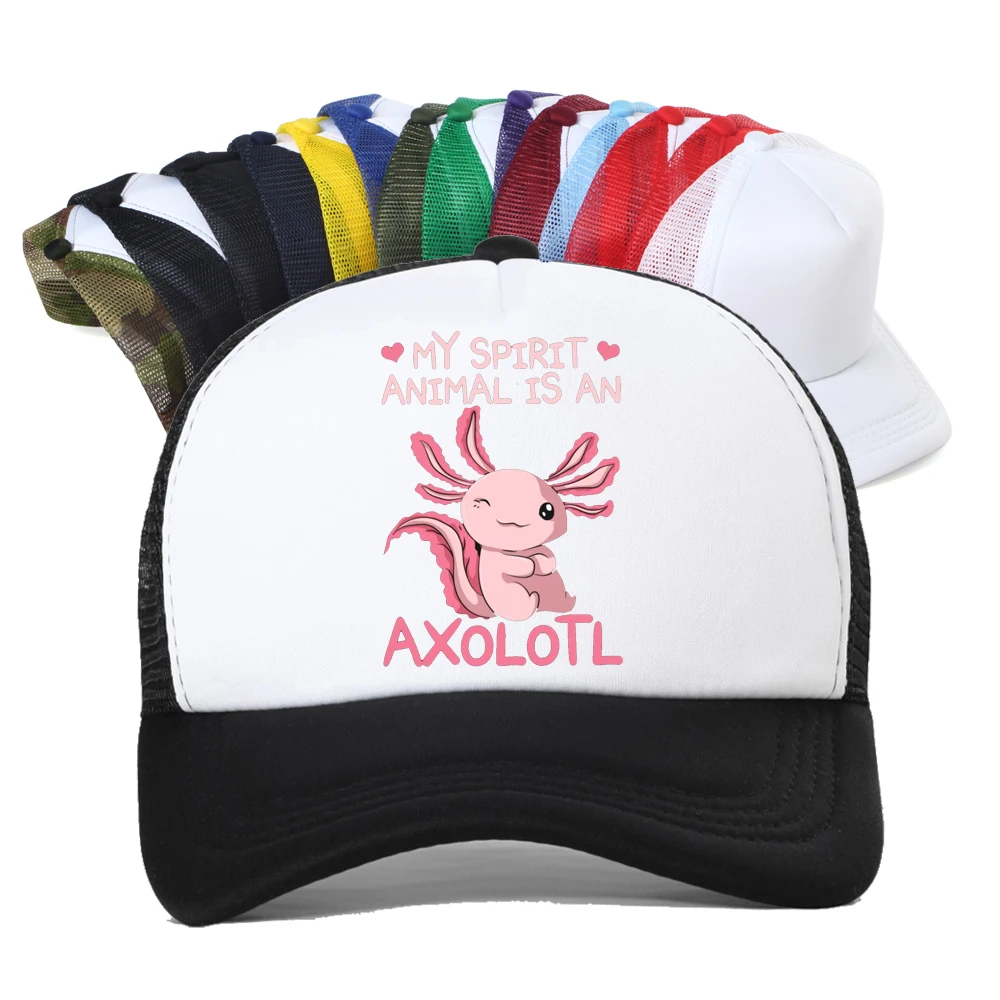 Korean My Spirit Animal Is An Axolotl Funny Baseball Cap Unisex Salamander Animal Mesh Breathable Trucker Hat