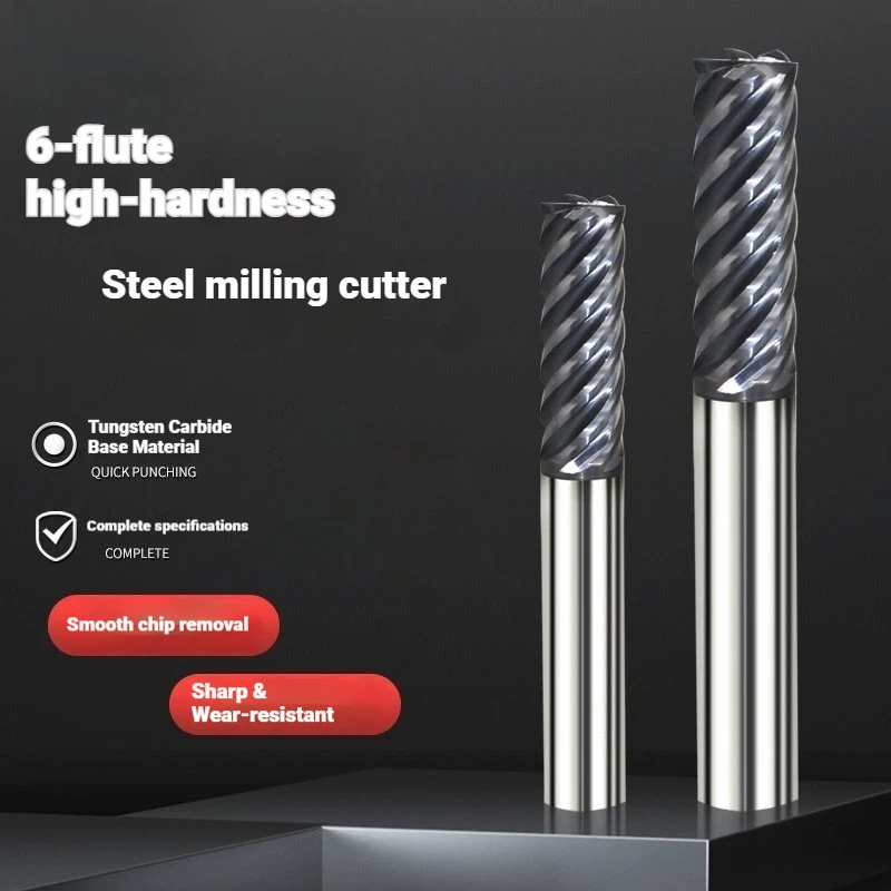 65HRC 6 Teeth 6 Flutes Tungsten Carbide End Mill 6 to 25mm CNC Finishing Cutter For Titanium Alloy Hardened Stainless Steel