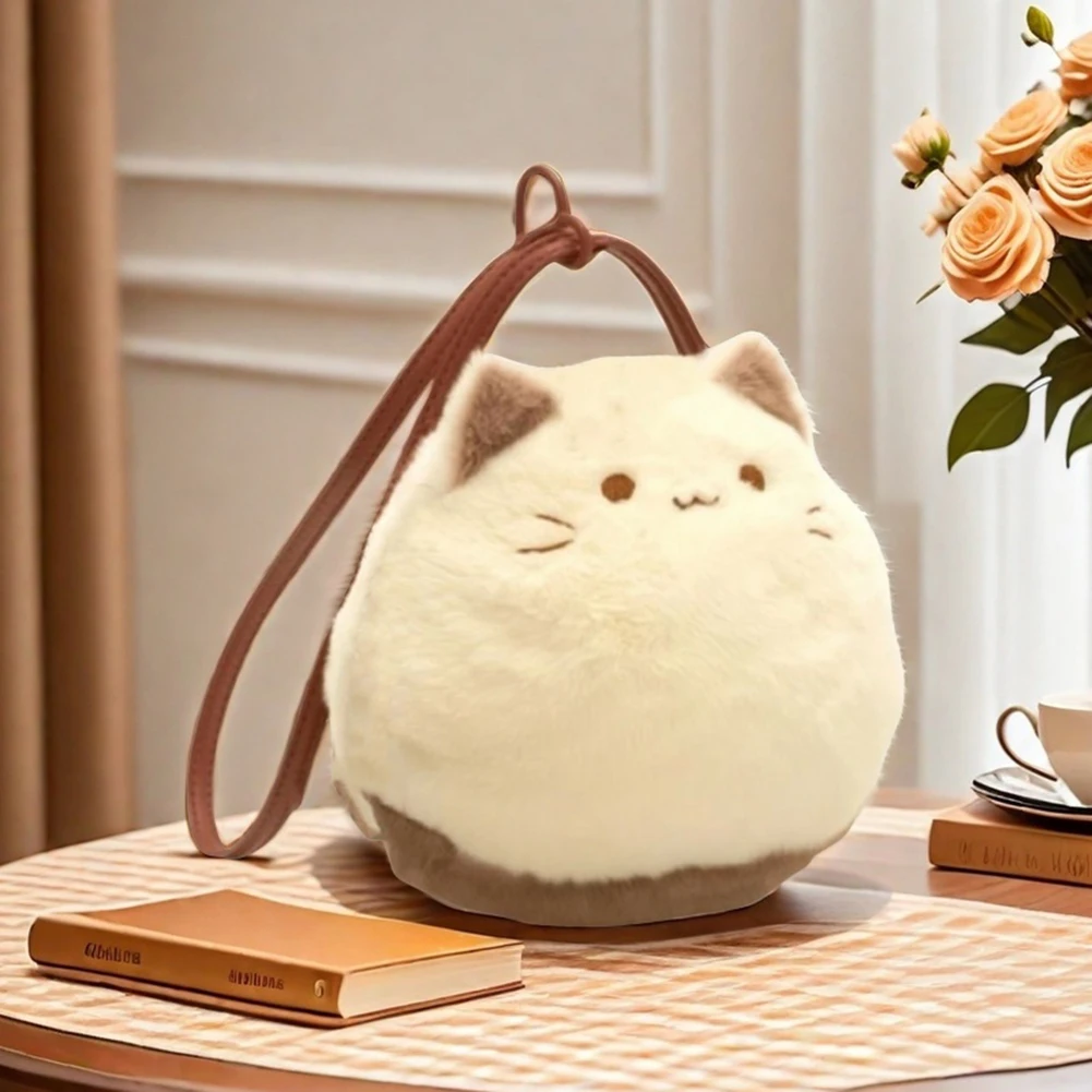 

Plush Cat Handbag Leisure Large Capacity Zipper Daypack Stuffed Cartoon Animal Hand-Made Shoulder Bag For Students Kids Girls