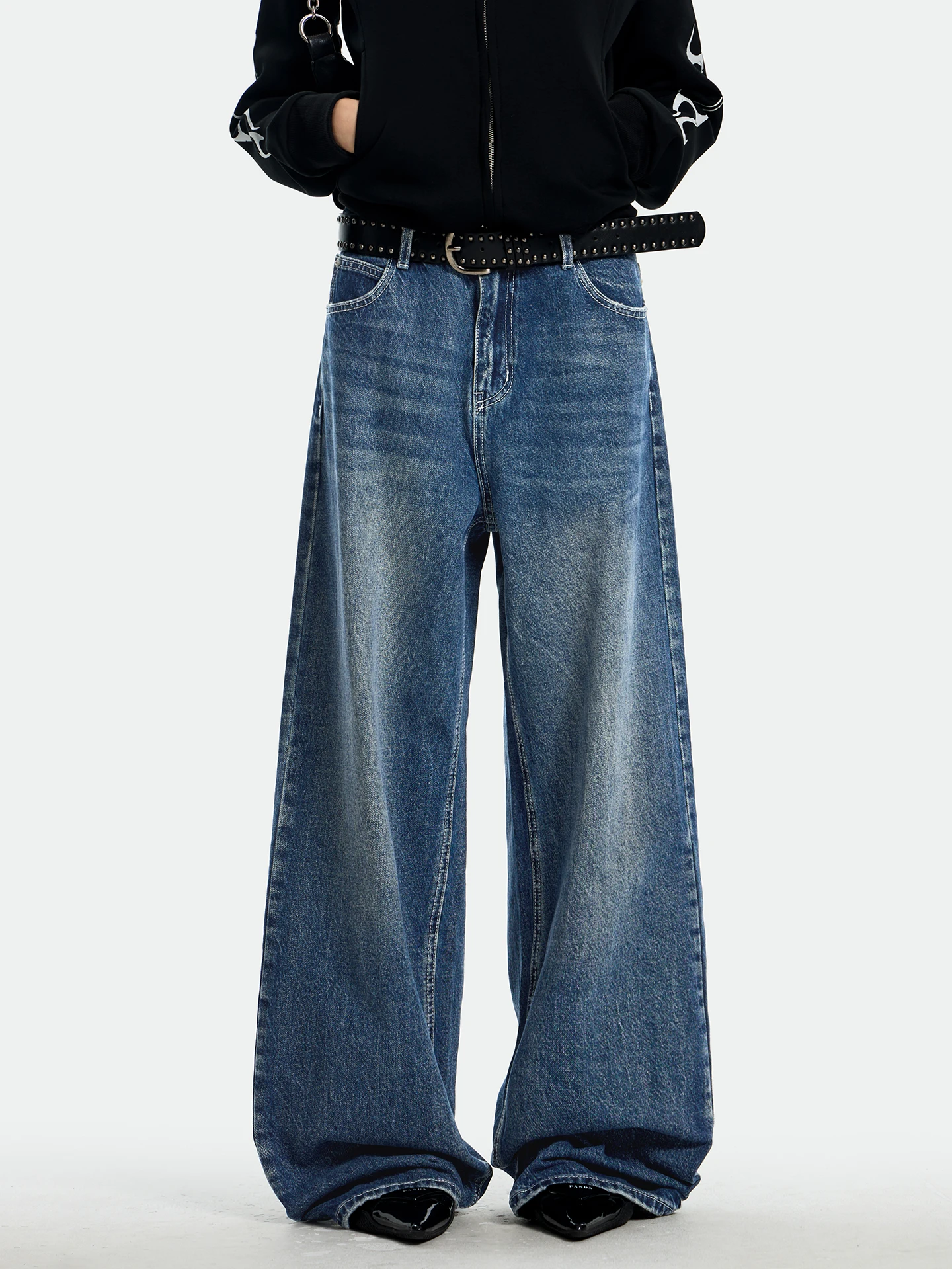 

Retro American Star Letter Patch Embroidered Jeans Loose Casual Straight Leg Long Pants ex Classic Denim Casual Trousers