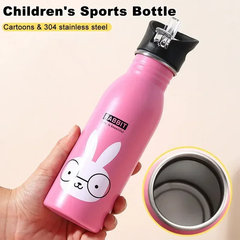 500ML Children\'s Stainless Steel Sports Water Bottles Portable Outdoor Cycling Camping Bicycle Bike Kettle