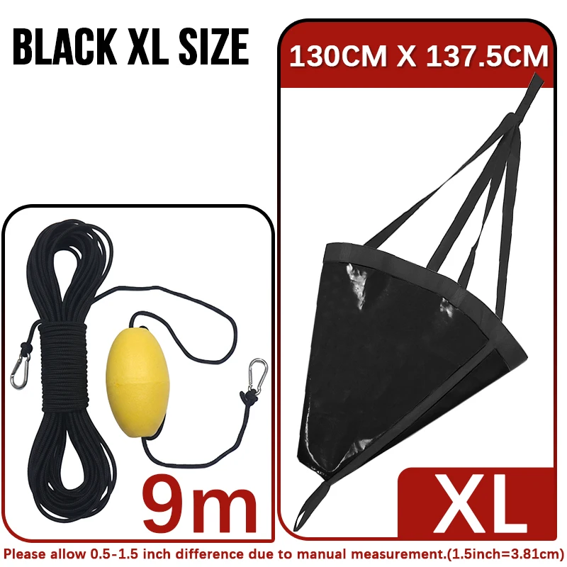 

42/53 Inch Drift Sock Sea Anchor Drogue with 30ft Kayak Tow Rope Line Buoy Ball for Fishing Boat Trolling Sock
