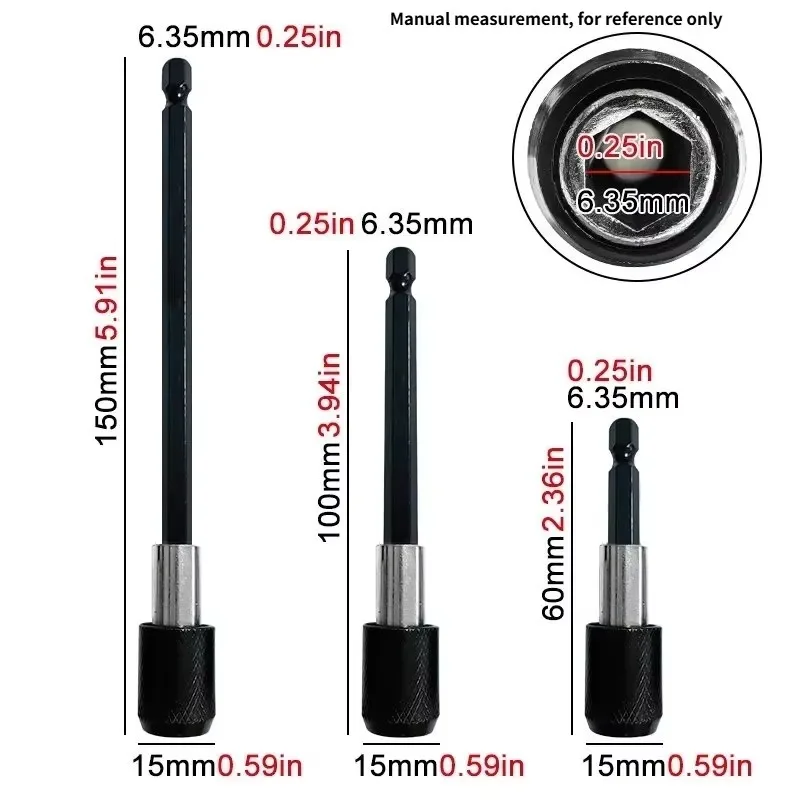 3PCS Quick Transfer Rod Screwdriver Extension Rod Tool  Hexagonal Quick Release Self-locking Extension Rod Electric Drill Driver