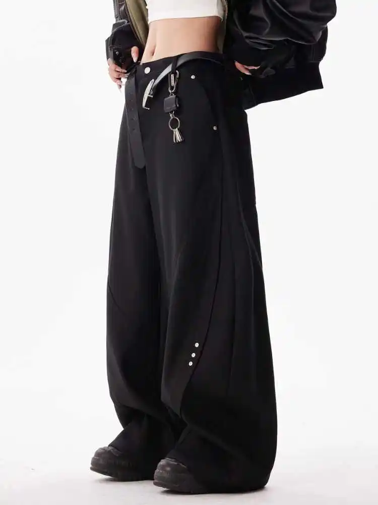 Women Black Goth Baggy Suits Pants Y2k Emo Vintage Urban Long