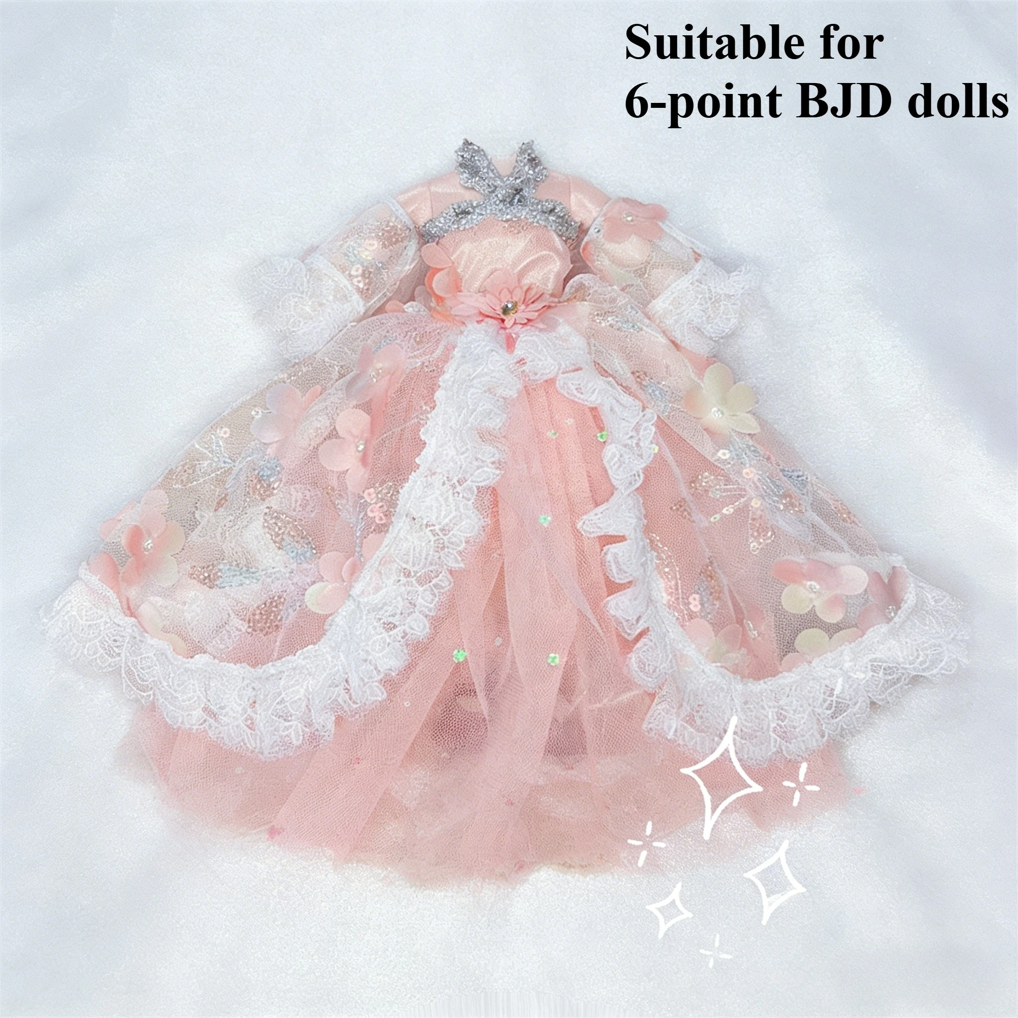 Set Abito Rosa con Paillettes per Bambola BJD 6 Punti, Vestito da Principessa in Tulle Rosa Sognante con Fiori 3D, Accessori per Bambole da 30 cm, Outfit per Travestimenti, Regali