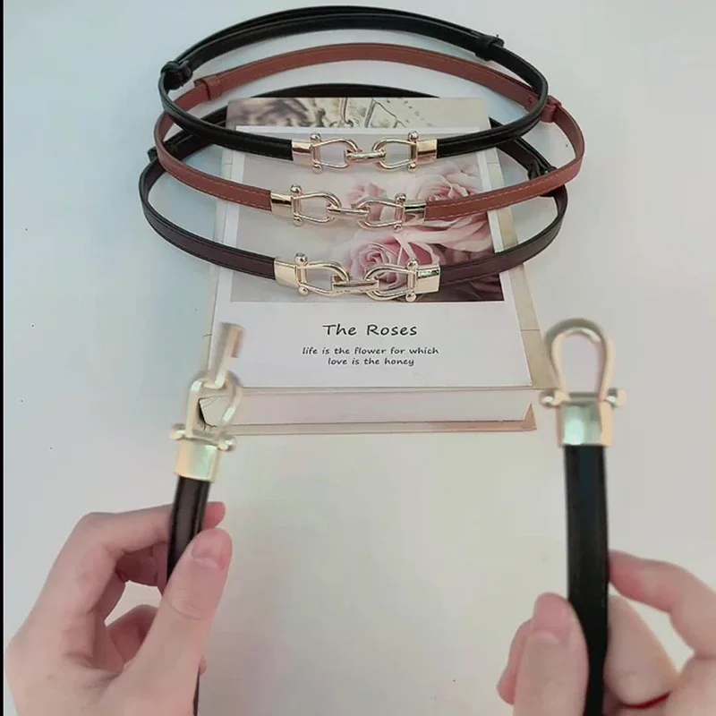 

Ladies Adjustable Thin Belts For Women Fashion Skinny Coat Dress Waist Belt Metal Hook Buckle Waistband