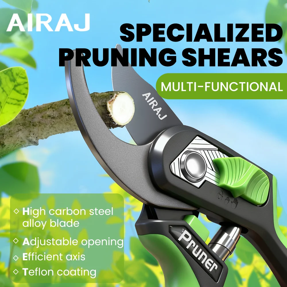 AIRAJ Hand Pruning Shears, SK5 Steel Spring Self‑locking Ergonomic Handle Portable Garden Lawn Trimming Scissors Gardening Tool