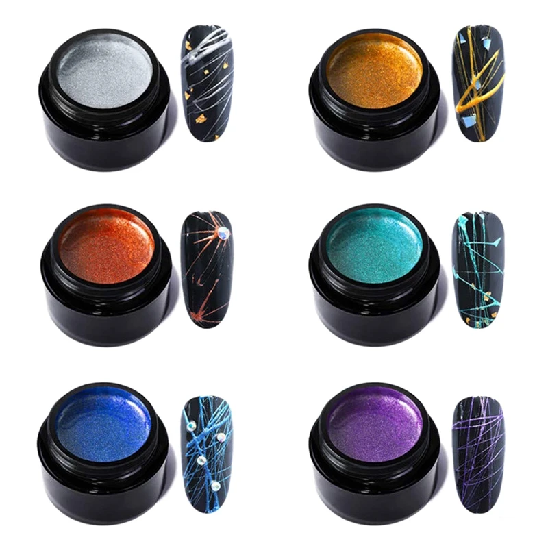 Nail Spider Gel Set, Pulling Line Nails Art Silk 6 Pcs Line Painting Soak Wire Drawing Elasticity Off Design Lacquer Long Lastin