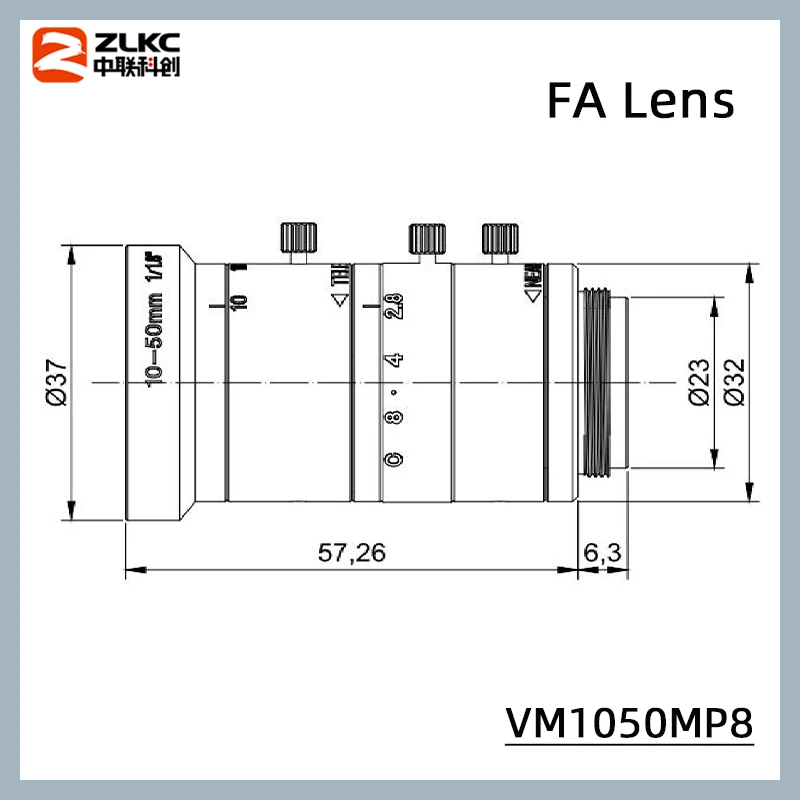 CCTV Lens 10-50 mm C Mount 1/1.8 Inch 8Megapixel HD Zoom Manual Varifocal Iris F2.8 for Machine Vision Camera Low Distortion FA