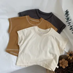 2024 Summer New Kids short sleeve T-shirt 1-6T Boys cotton Bat sleeve Tees Girls all-match casual Tops