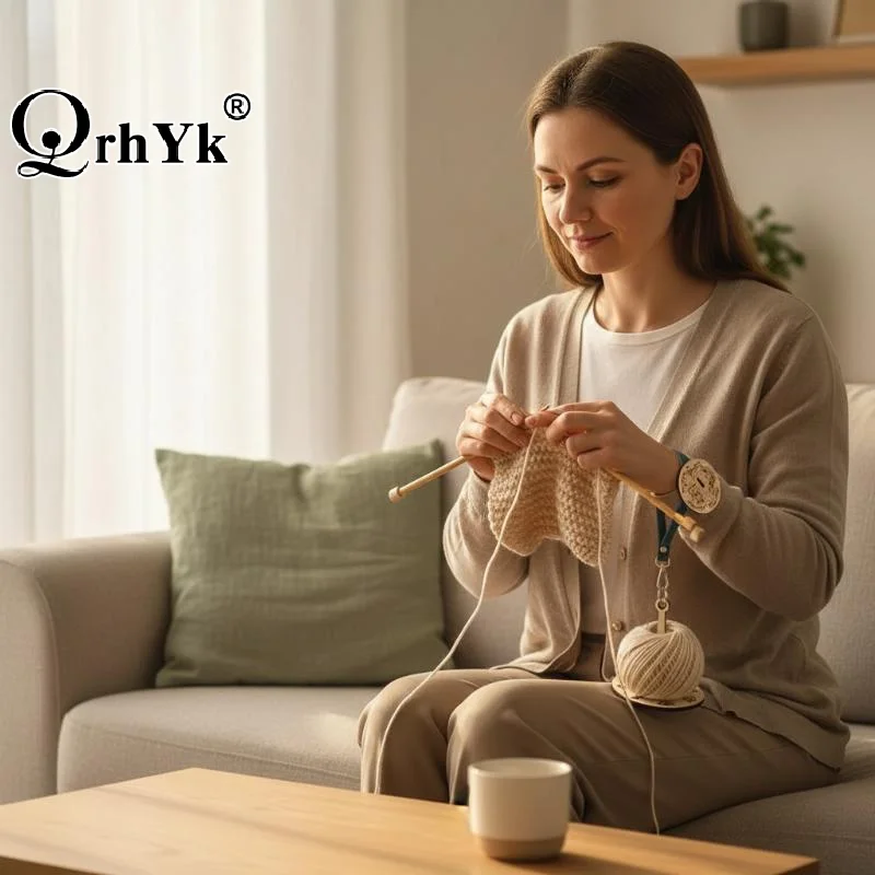 Wooden Portable Yarn Holder Lightweight Non-Slip Grip Yarn Ball Dispenser Wrist Strap Handheld Knitting Holder For Crochet