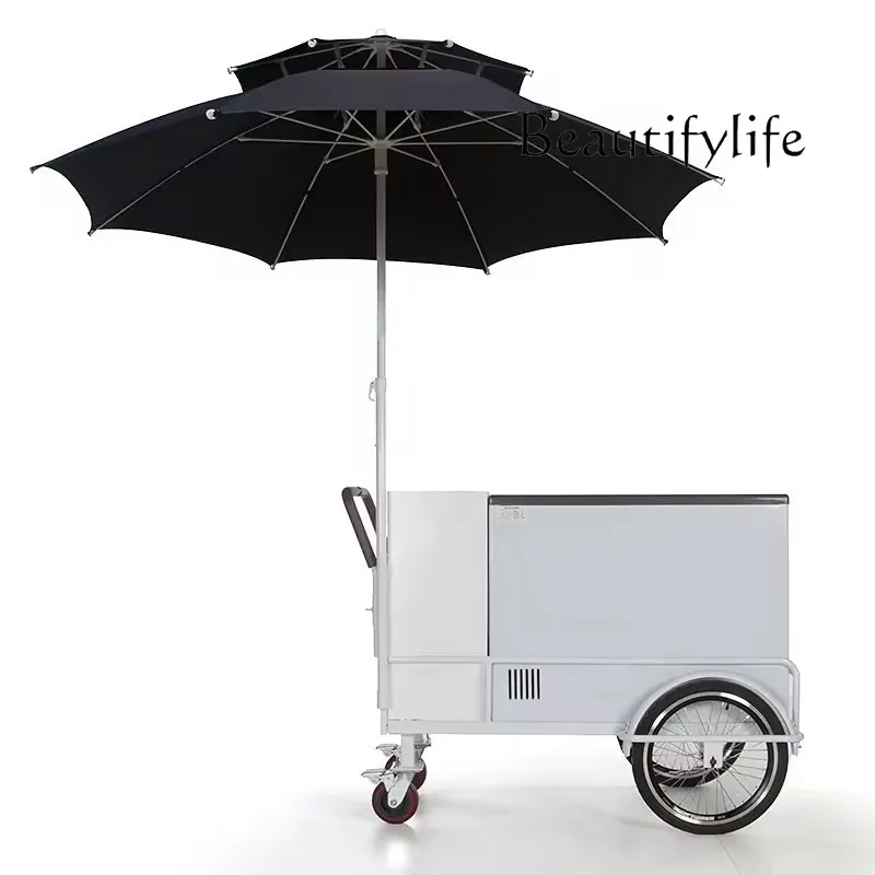 

European and American hand-pushed refrigerator cart Outdoor multi-functional ice cream snack fresh-keeping refrigerated truck