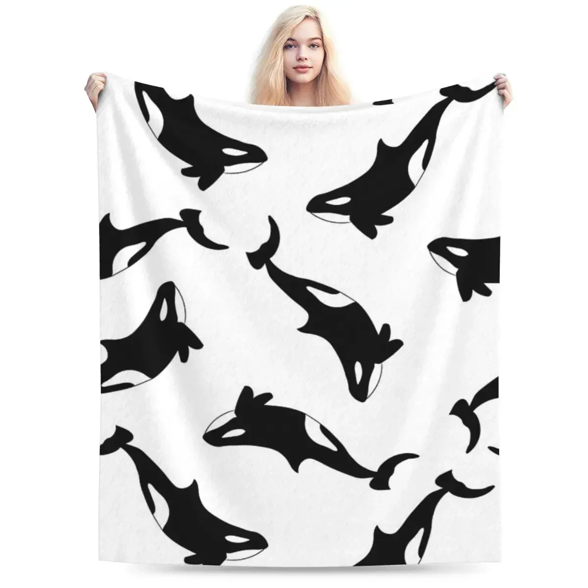 Flannel Throw Blanket Orca Killer Whale Blankets Soft Bedspread Warm Plush Blanket for Bed Living room Picnic Travel Home Couch