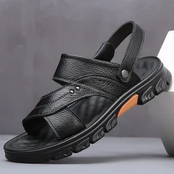 Summer New Men's Brand Soft Massage Sole Leather Sandals Men's Classic Breathable Sandals Summer Outdoor Beach Sandals big size