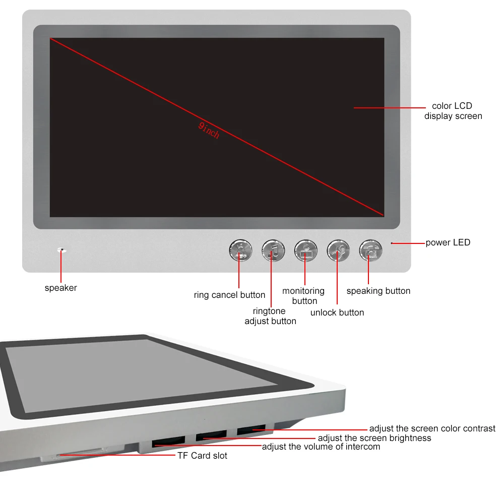 9 Polegada tft monitor wi fi vídeo porteiro telefone da porta sistema com monitor 700 tvl à prova dremote água câmera app remoto contol desbloquear