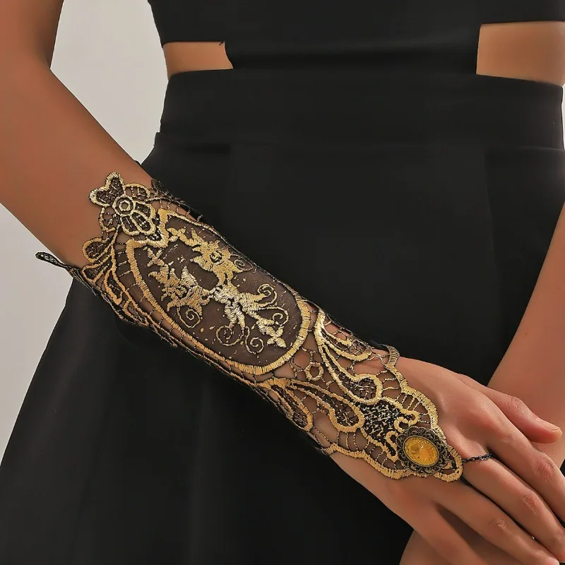Fashion and Personalized Trend Accessories New Gold Gloves Vintage Lace Gloves Dress Decoration with Bracelets