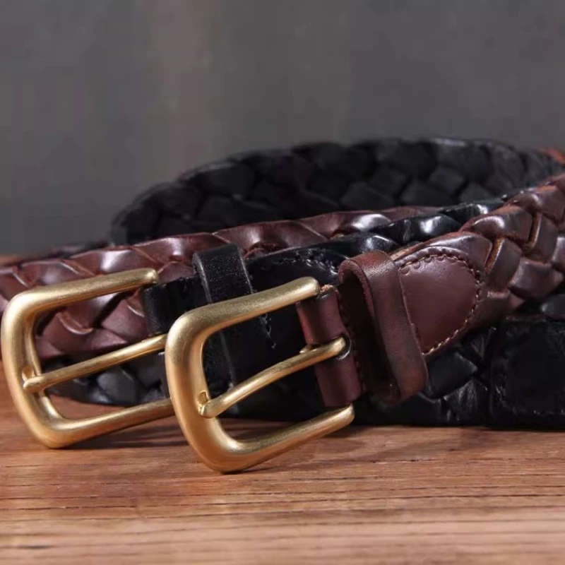 Новый роскошный дизайнерский женский ремень ручной работы из натуральной кожи, джинсы, повседневное платье, латунная пряжка, женские модные ремни, модный пояс