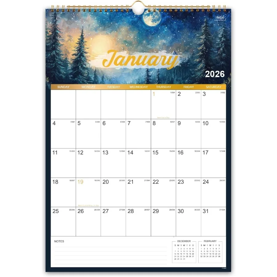 

2026 Wall Calendar 2026 Calendar JAN 2026 DEC 2026 12" x 17" Large Calendar 2026 with Twinwire Binding Notes Perfect 2026 Wall