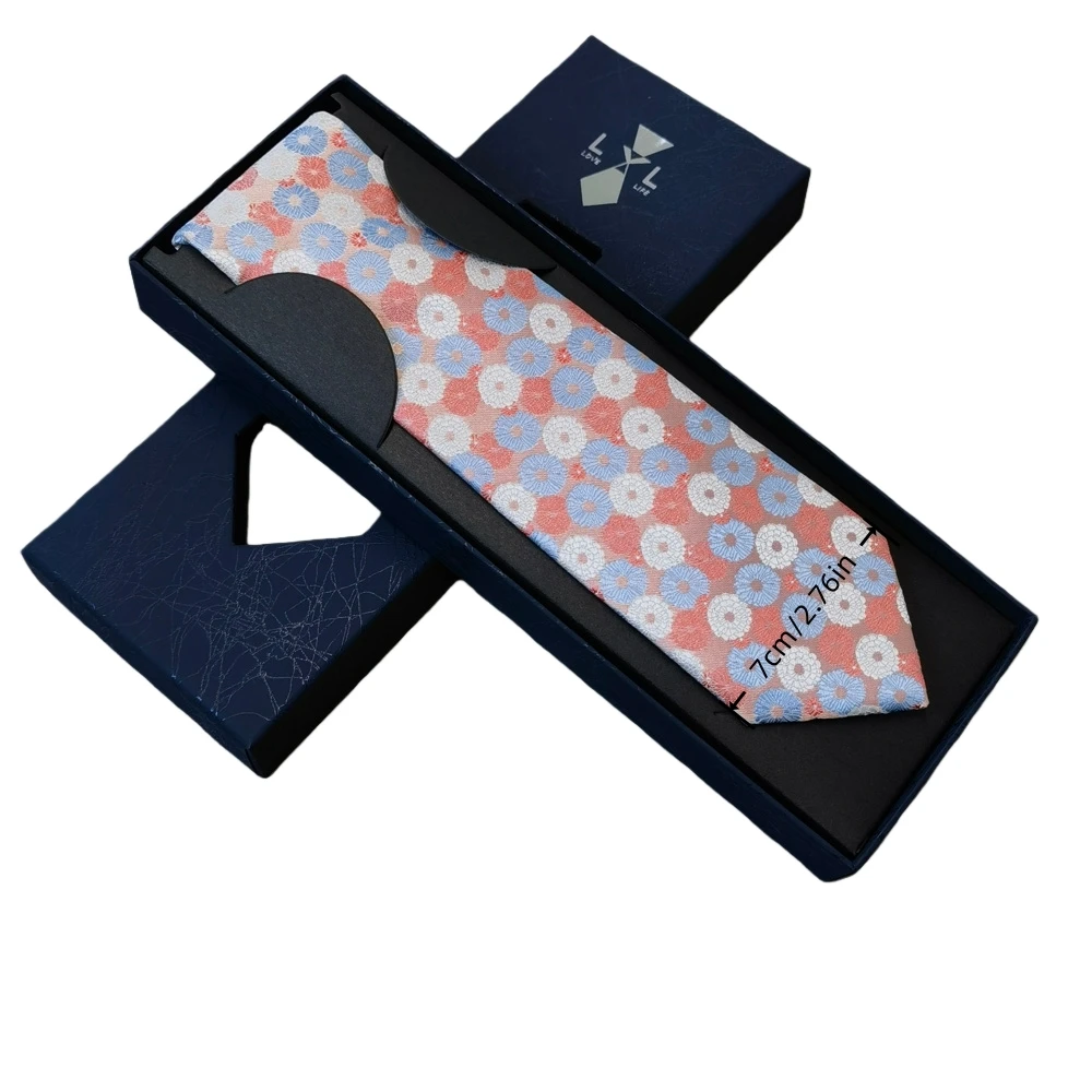 Men's Fashion Tie With Box Soft Novelty Necktie Pink Red Brown Color Tie For Men Dot Floral Bowtie Wedding Business Gift