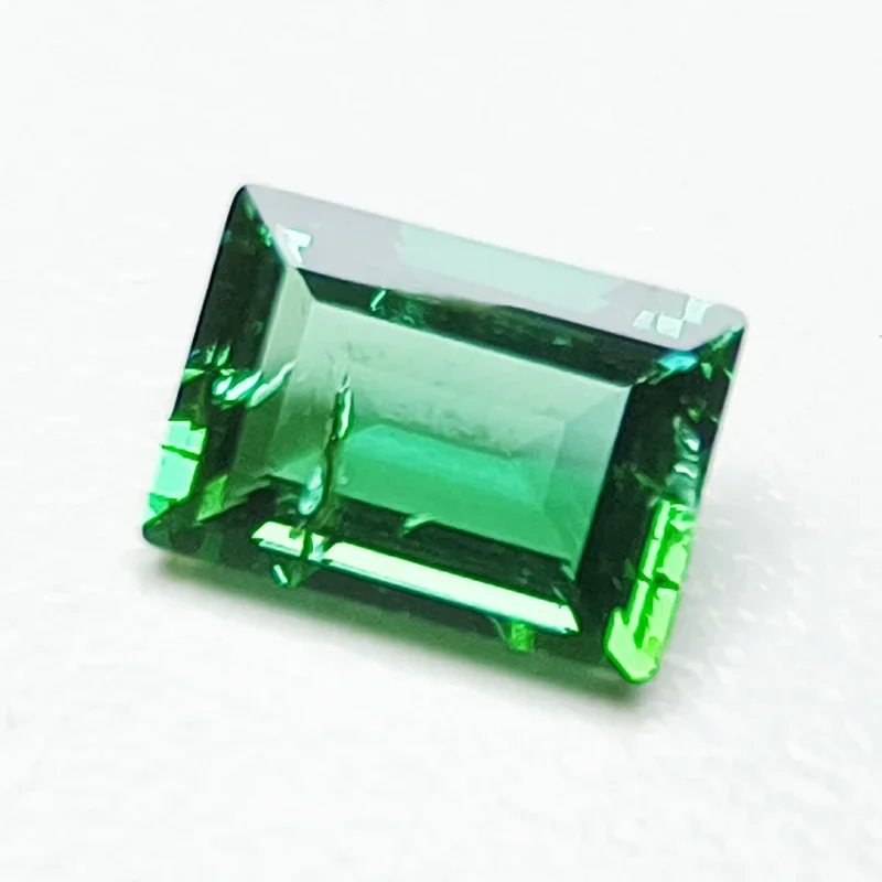 Lab Grown Zambian Emeralds Rectangle Shape Hydrothermal Hand Cutting with Cracks Inclusions Inside Selectable AGL Certificate