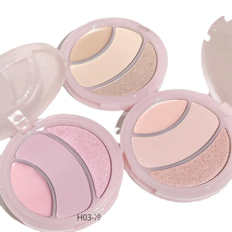 Dreifarbiges, mattes Highlighter-Puder, multifunktionale Konturenpalette, 3D-Aufhellung, wässriges Finish für Make-up