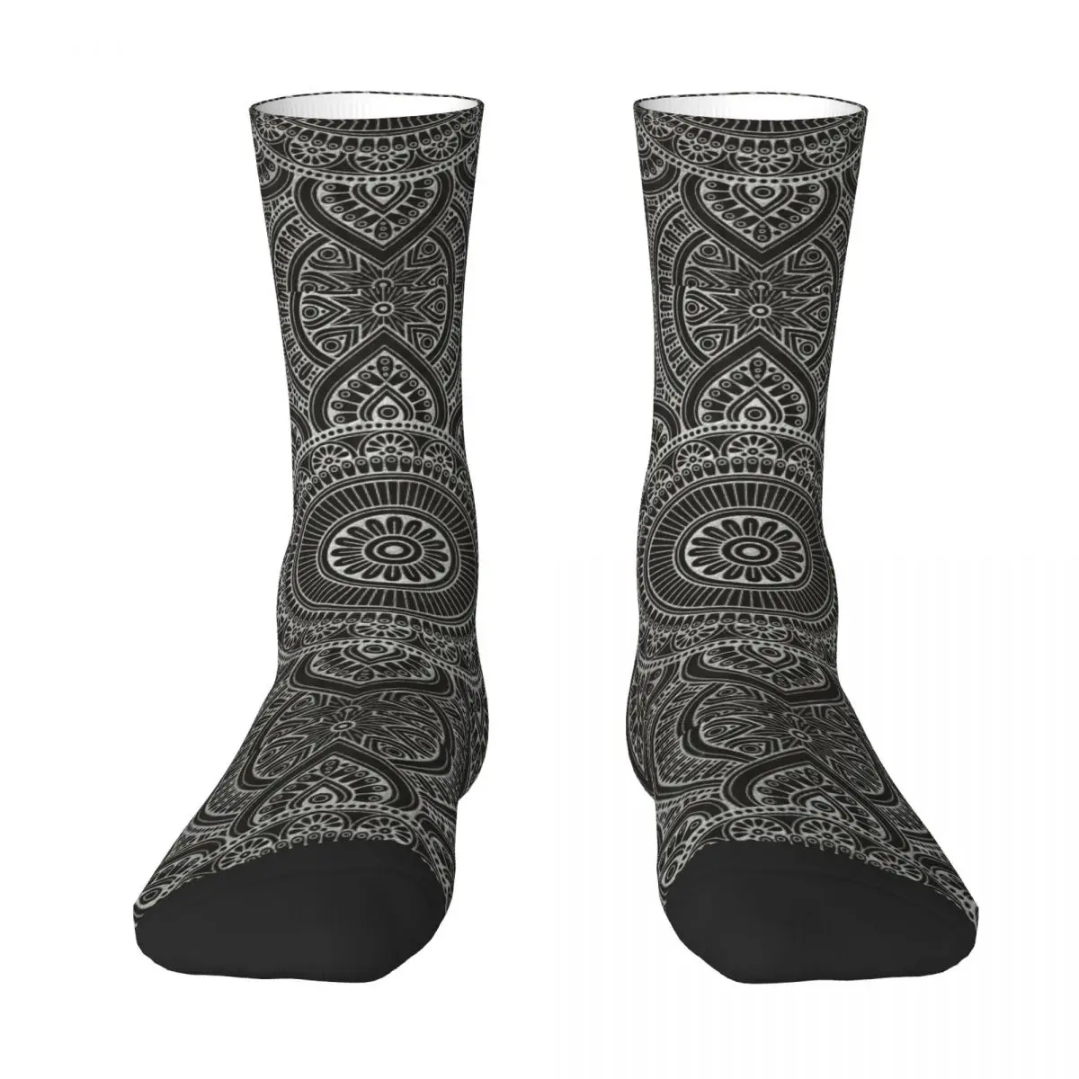 Flower Mandala Pattern Socks Retro Flower Bohemia Vintage Stockings Men High Quality Outdoor Socks Autumn Design Anti Skid Socks