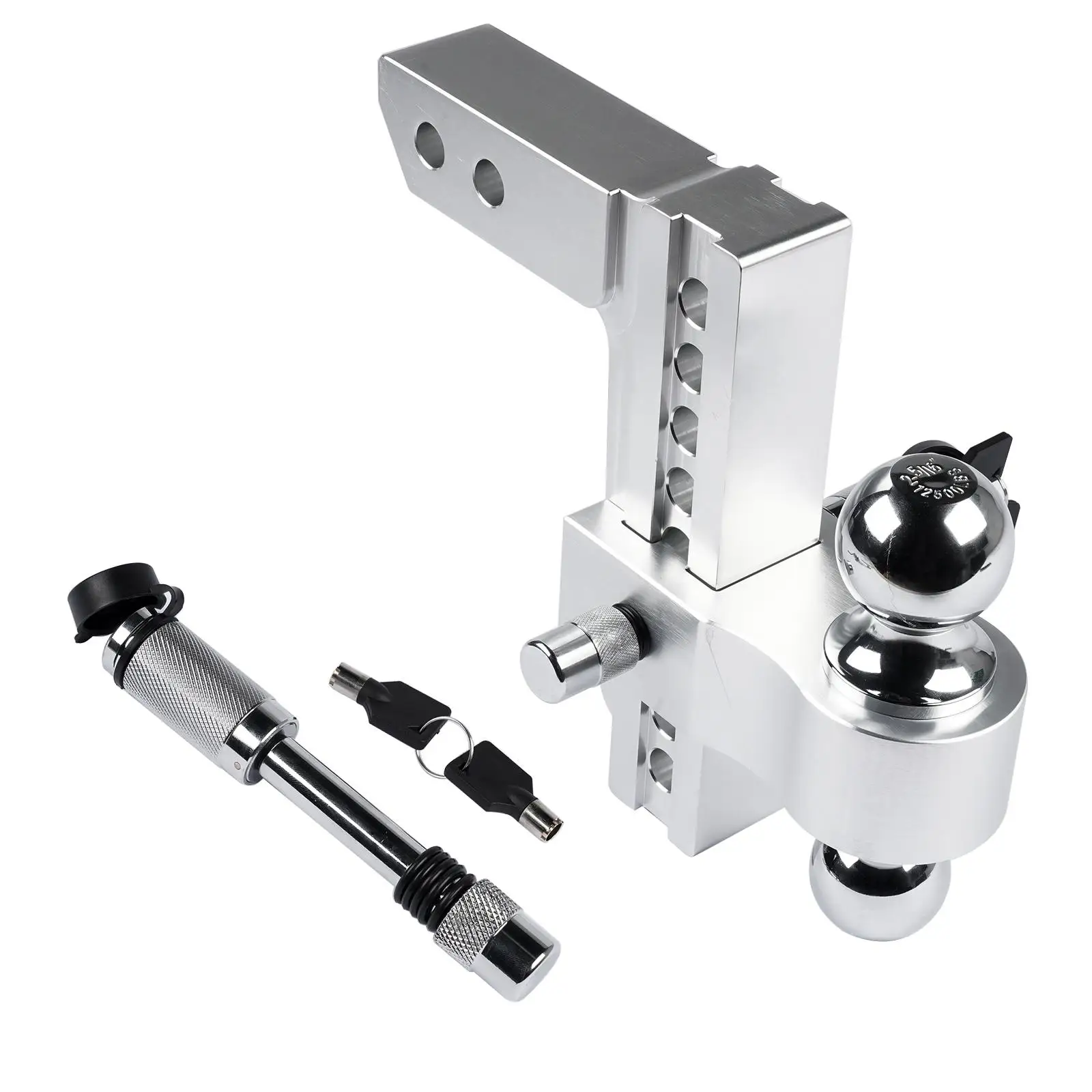 AP03 Adjustable Trailer Hitch - Aluminum Tow Hitch Fits 2-Inch Receiver - Heavy Duty Drop Hitch with 8-Inch Drop/Rise Silver